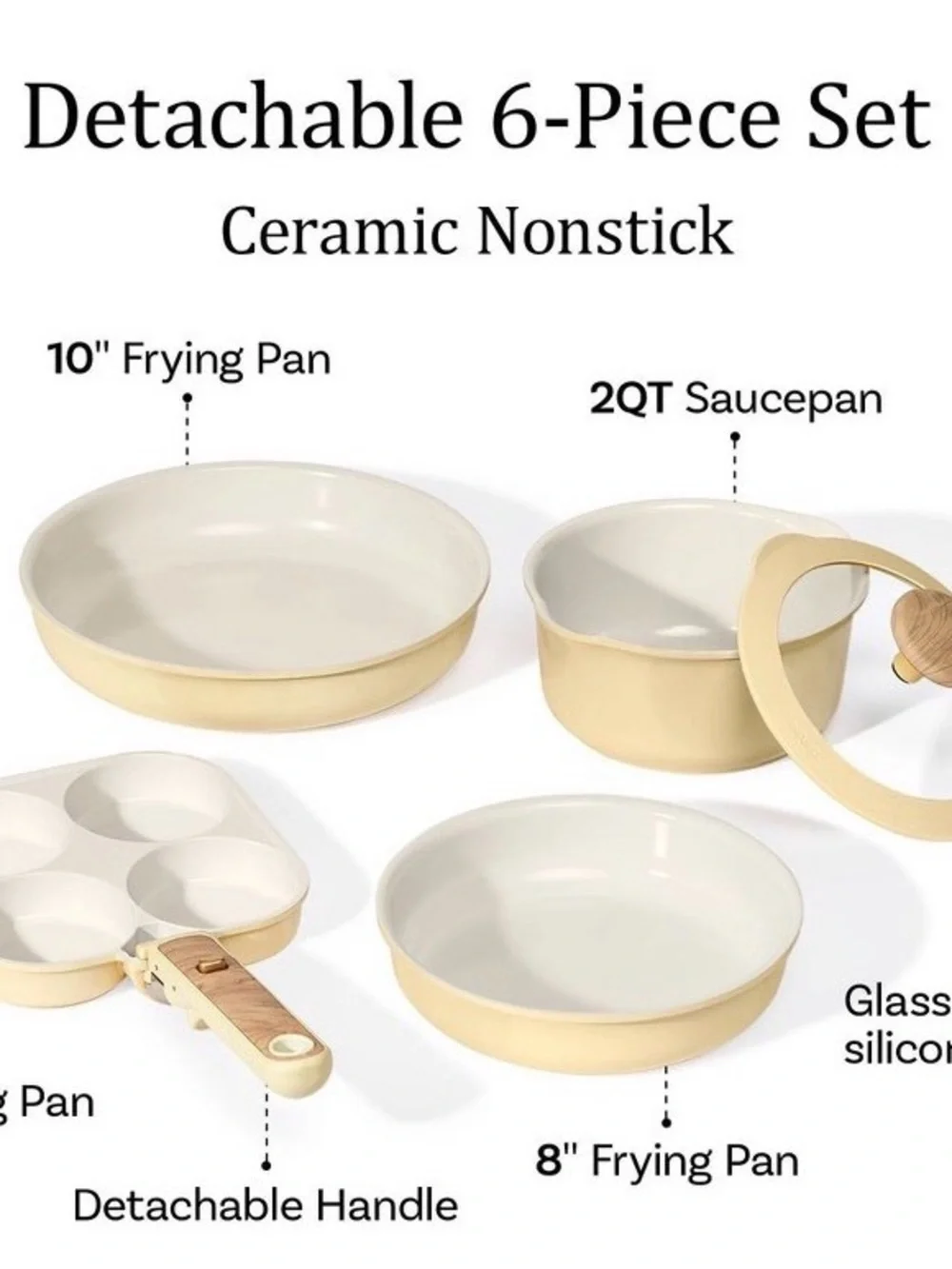 6-Piece Stackable Ceramic Cookware Set in Soft Yellow